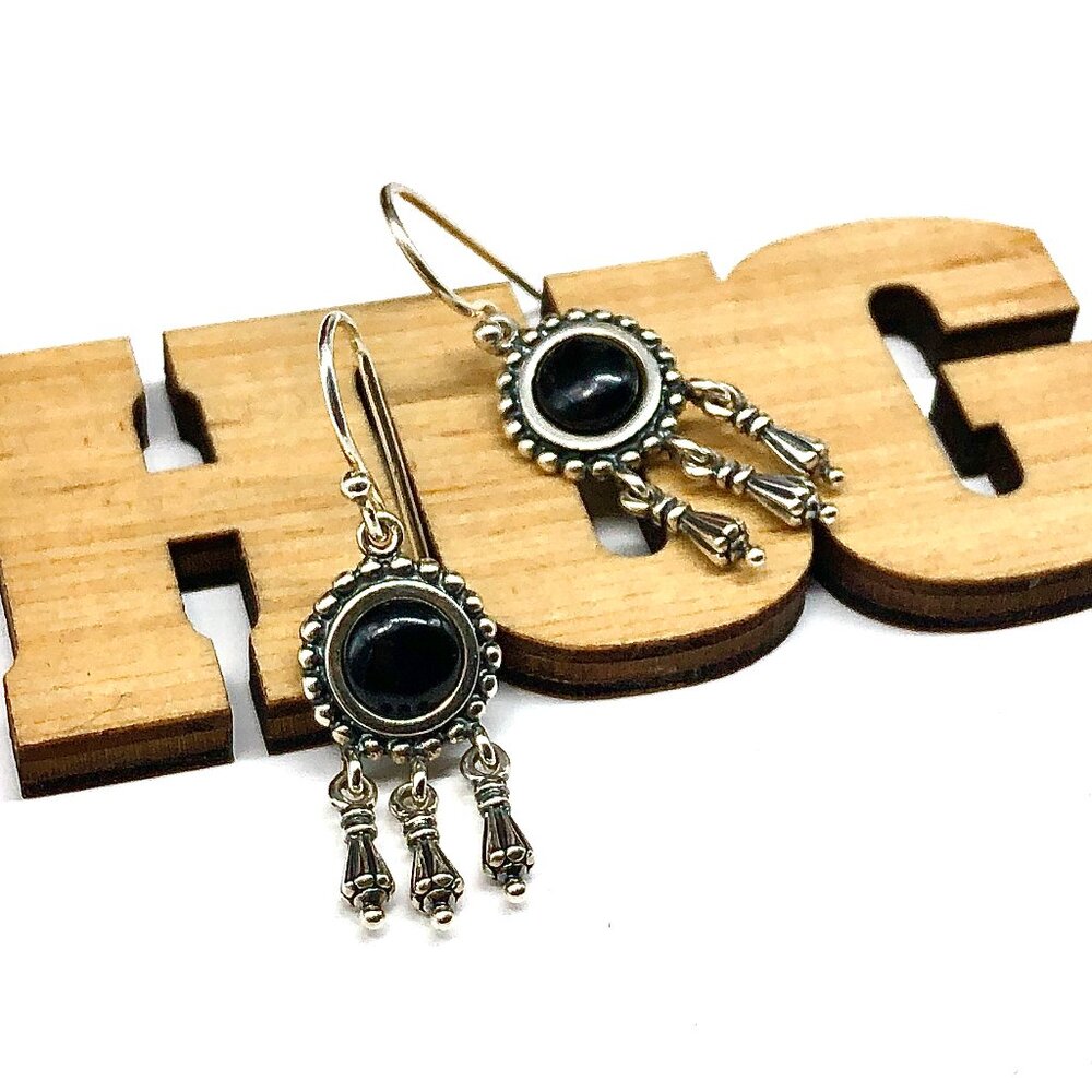 Silver Earrings Womens Black Stone Sterling Silver Chandelier Earrings
